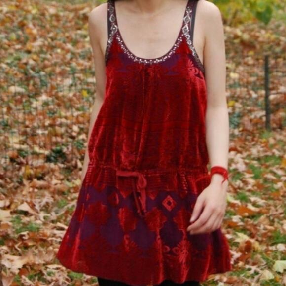 Free People Silk Vintage Crushed Velvet Brocade Size 4 Mini Dress - Picture 1 of 7